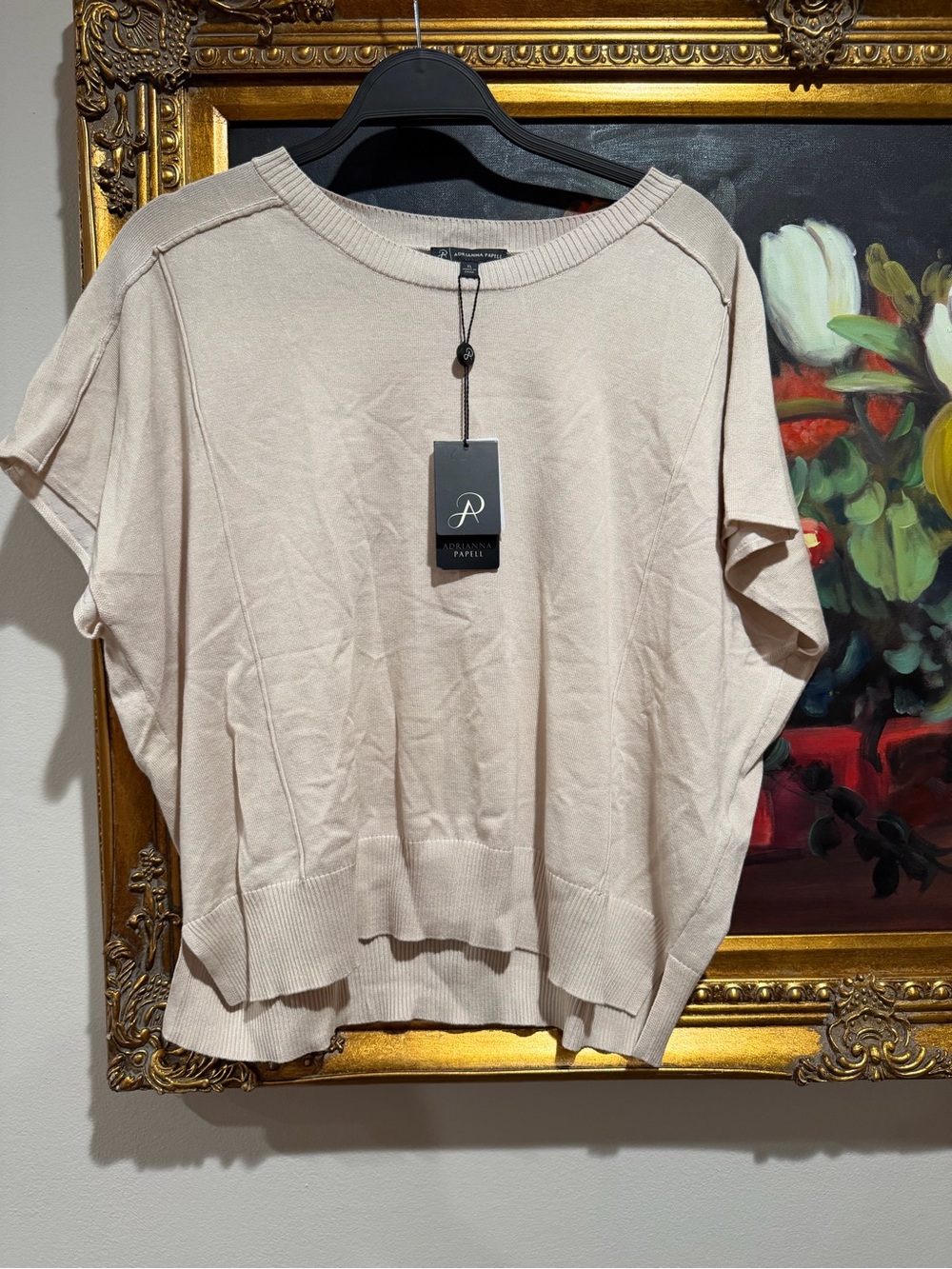 Adrianna Papell Light Cream Short-Sleeve Knit Top